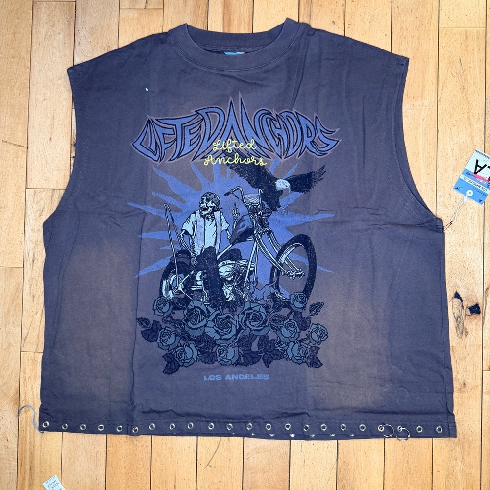 Lifted Anchors Grey Bleach Hot Rod Cut Off Tee sz 2XL